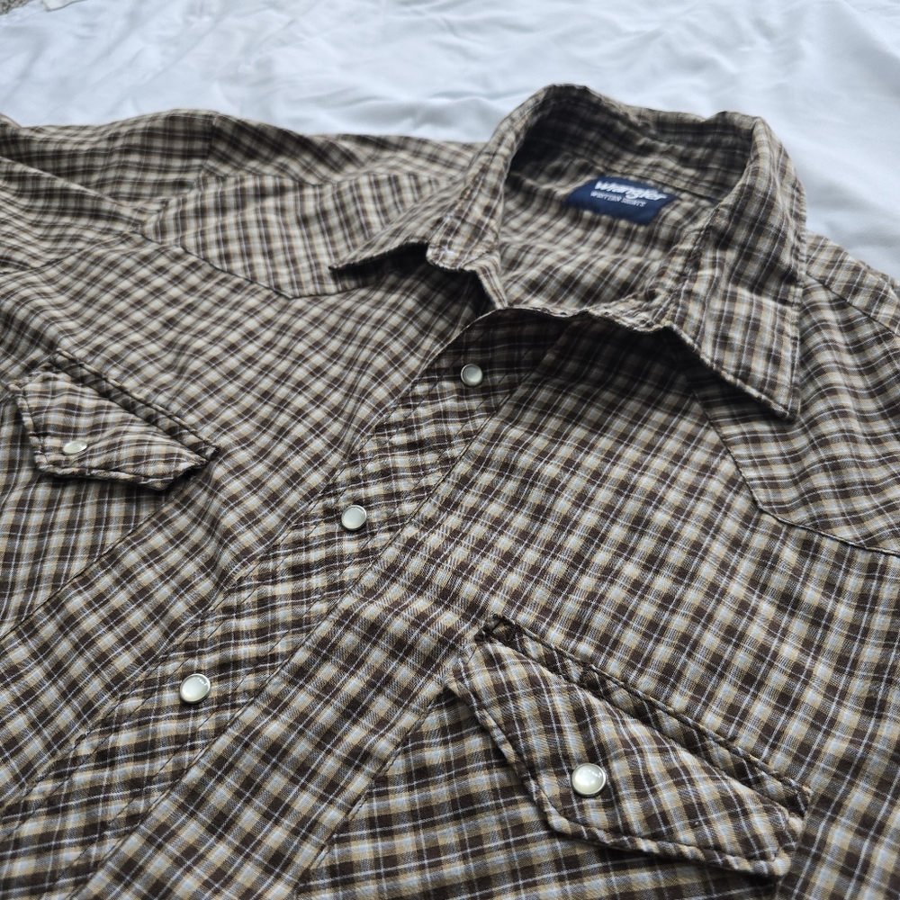 Wrangler Western Shirt Men’s XXL Brown Plaid Snap Button Long Sleeve